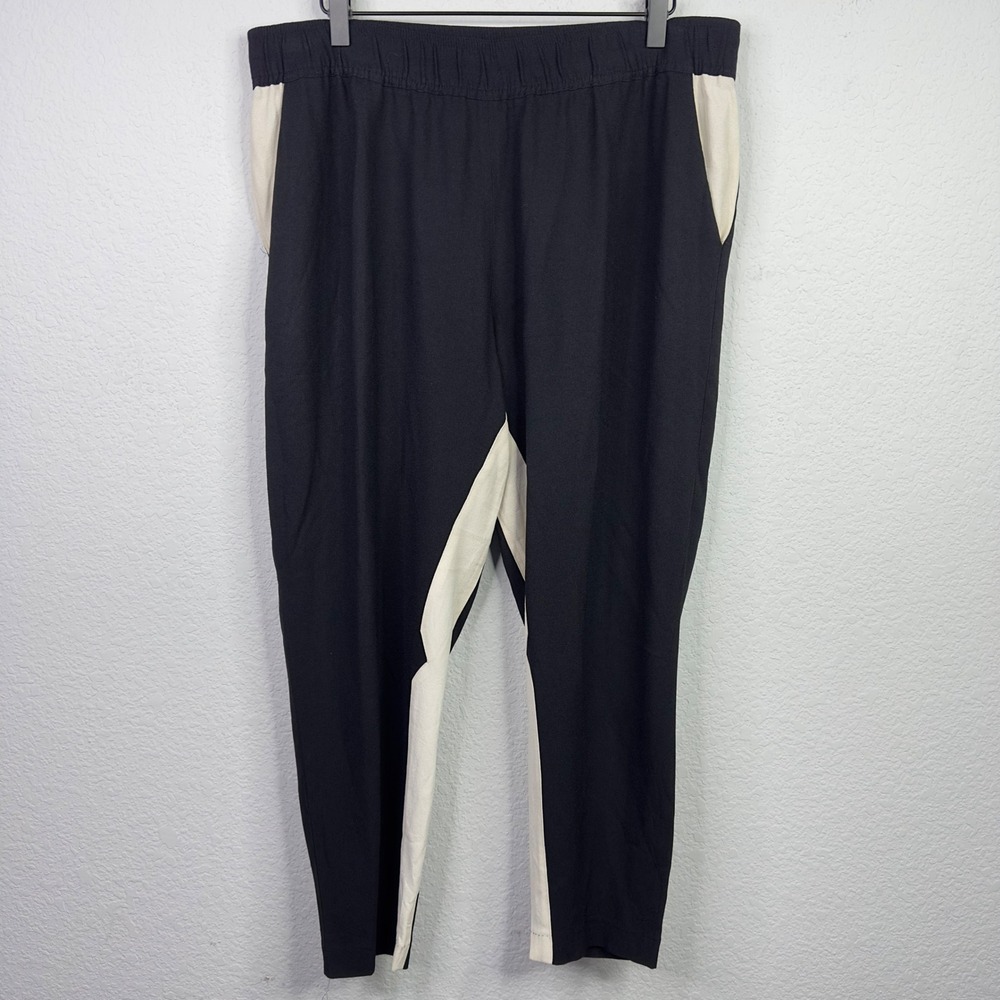 Club Monaco Jogger Pants Women 12 Black Cream Colorblock Minimalist Quiet Luxury